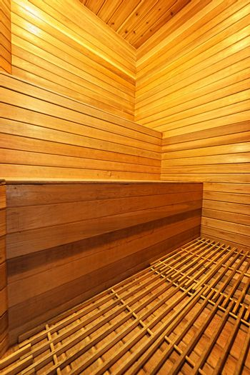 a wooden sauna