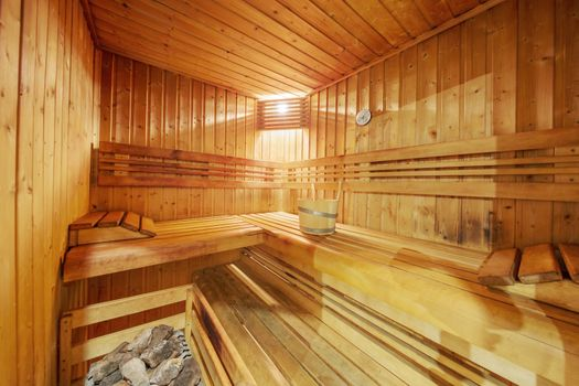 a wooden sauna room