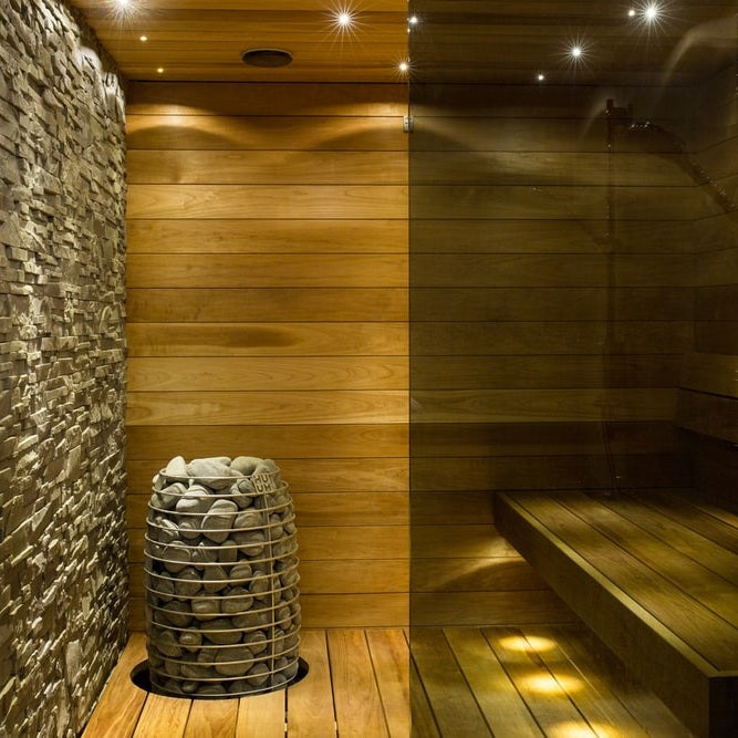 A Vital Health sauna installed in a house.