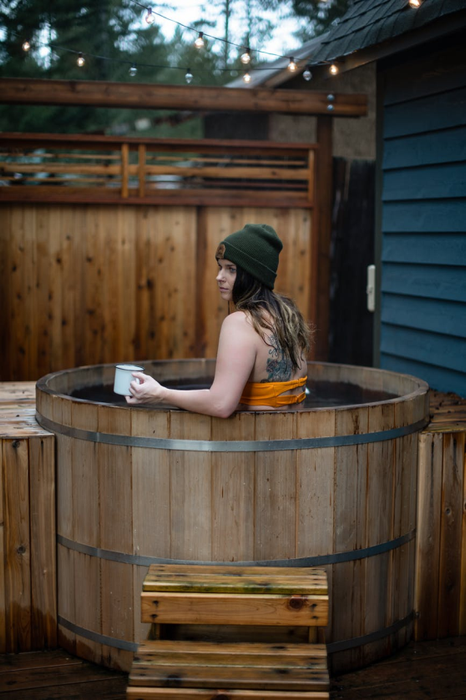 a barrel hot tub