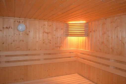 a wooden sauna.