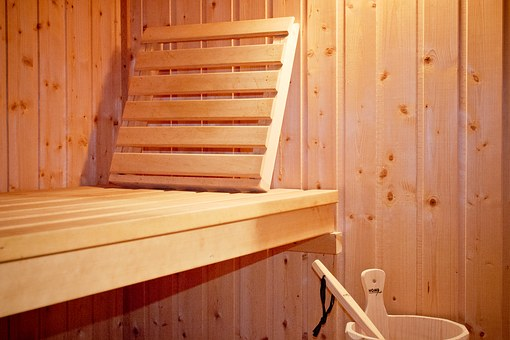 a wooden sauna bench.