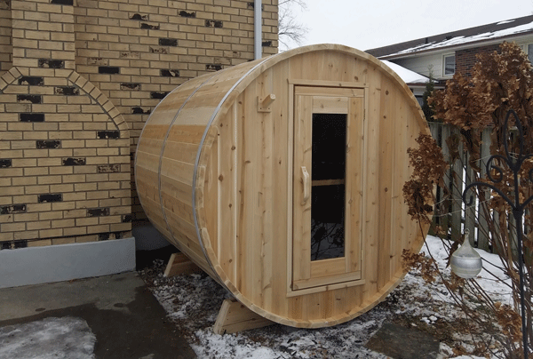 Canadian Timber Harmony 4 Person Outdoor Barrel Traditional Sauna CTC22W - NOTE: Pricing subject to change based on lumber cost