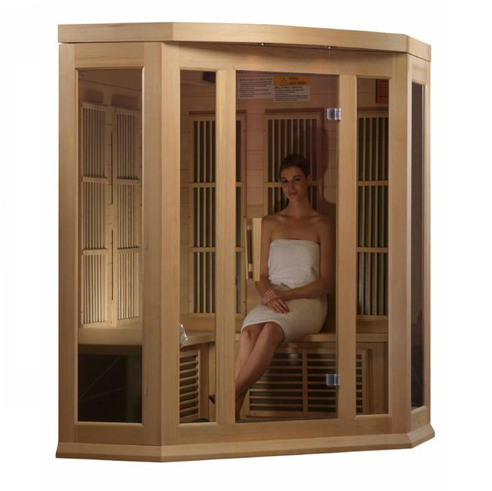 Maxxus 3 Person Corner Sauna Low EMF FAR Infrared Sauna Canadian Hemlock